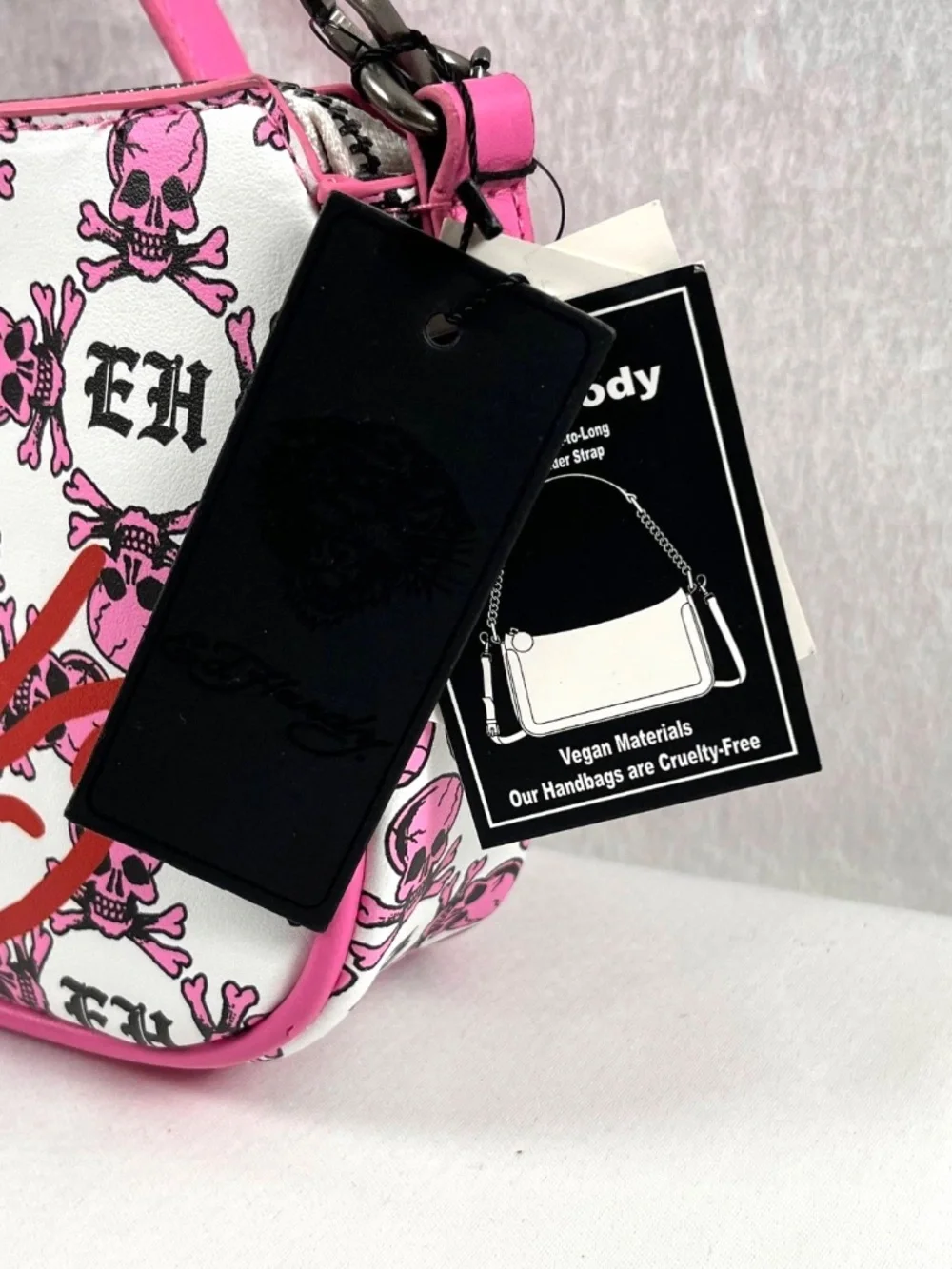NWT Ed Hardy Pink Skull Rhinestone Tiger Shoulder Crossbody Bag Y2K Purse